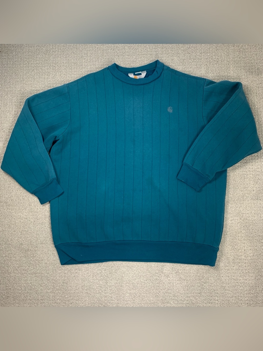 Carhartt Men's Teal Crew Neck Pullover Cotton Sweatshirt Logo fits XL